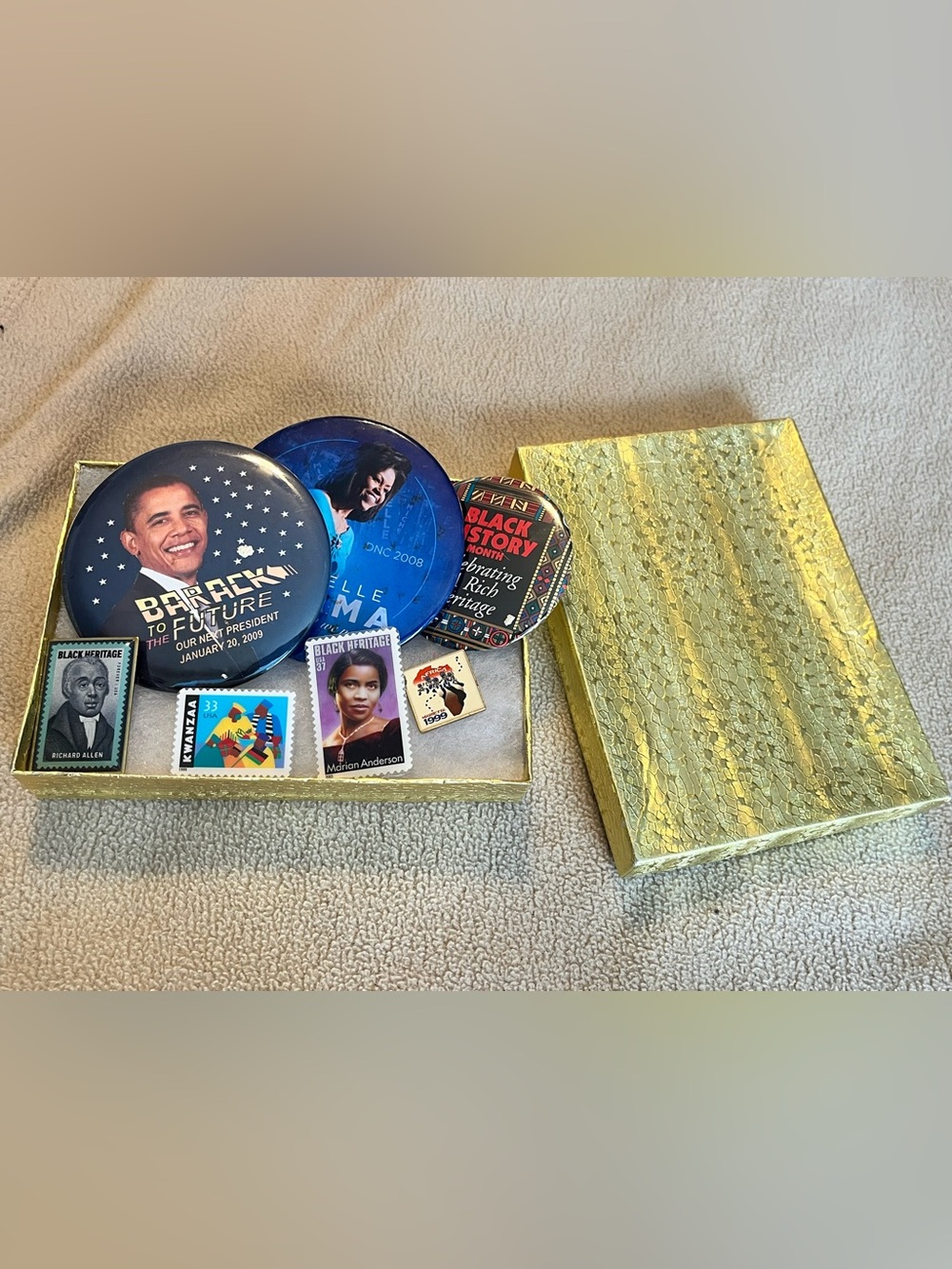 Vintage 90s-Y2K-2010s Assorted African American Heritage Pins Gold Box Included